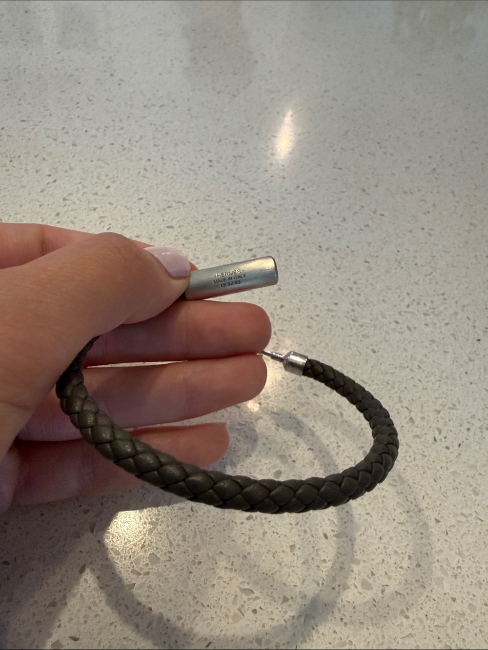 Hermes Braided Leather Bracelet with Silver Magnetic Clasp